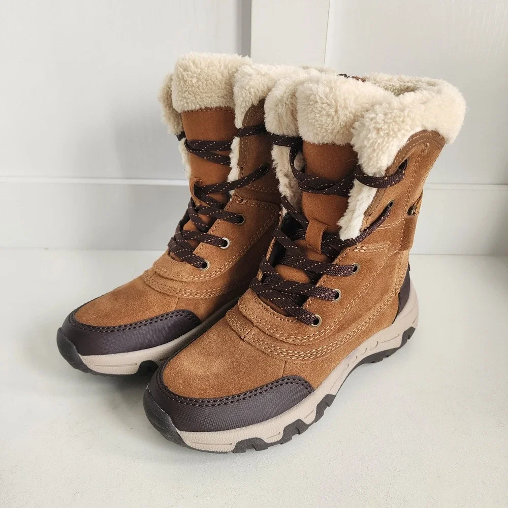 Easy Spirit Senorte Womens 5M Tan Suede‎ Faux Fur Lined Winter Snow Boots Brown